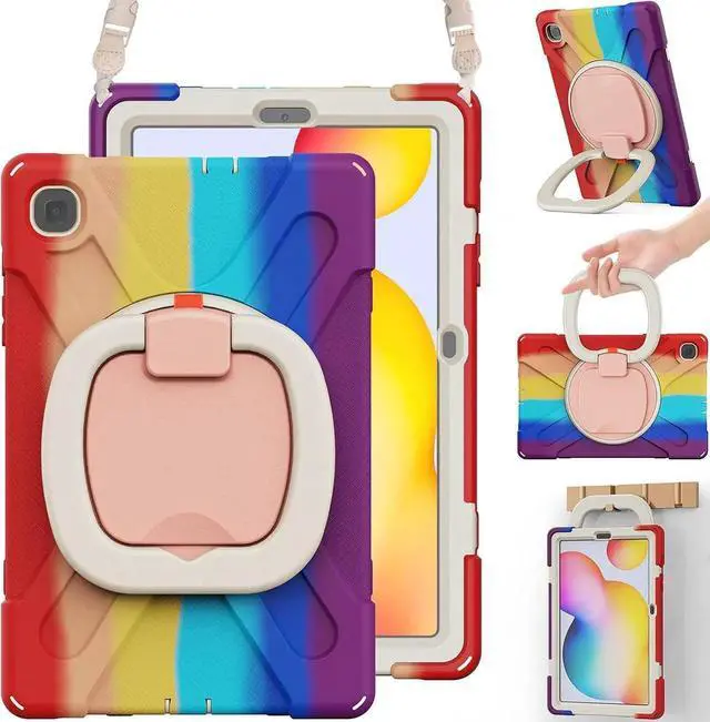 Main image of Colorful Red 3Layer Rugged Silicone Case for Samsung Galaxy Tab S6 Lite 10.4 Inch SMP620/P610/P613 2024, with SPen Holder, Handle Grip, Kickstand & Shoulder Strap