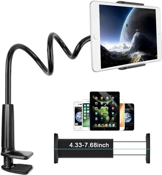 Main image of Black Gooseneck Tablet Stand Holder with Flexible Long Arm, Compatible with iPad, iPhone, Nintendo Switch, Samsung Galaxy Tabs, Amazon Kindle Fire HD & 4.7"-10.6 Inch Devices