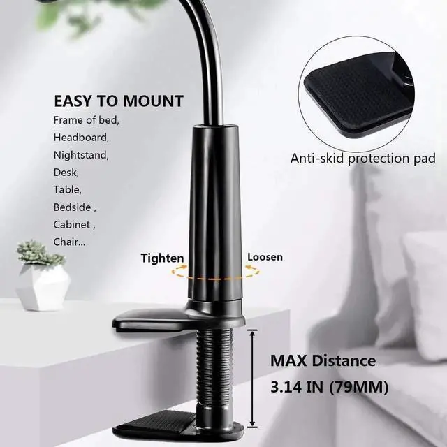 Alt view image 6 of 6 - Black Gooseneck Tablet Stand Holder with Flexible Long Arm, Compatible with iPad, iPhone, Nintendo Switch, Samsung Galaxy Tabs, Amazon Kindle Fire HD & 4.7"-10.6 Inch Devices