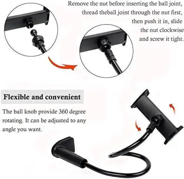 Alt view image 2 of 6 - Black Gooseneck Tablet Stand Holder with Flexible Long Arm, Compatible with iPad, iPhone, Nintendo Switch, Samsung Galaxy Tabs, Amazon Kindle Fire HD & 4.7"-10.6 Inch Devices