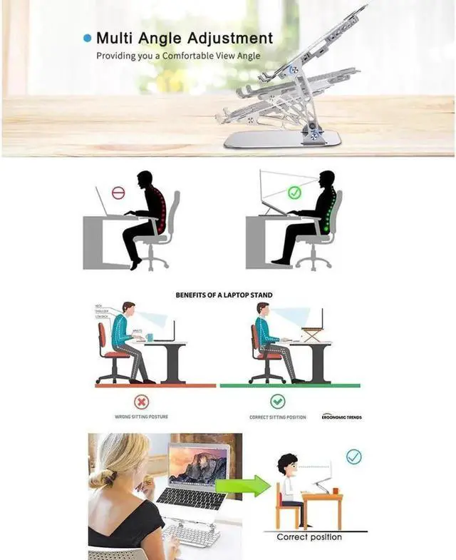 Alt view image 3 of 7 - Adjustable Ergonomic Desk Tablet Stand with 4 HighSpeed Cooling Fans, SittoStand Tablet Riser Holder for 913.3" Tablets & MacBook