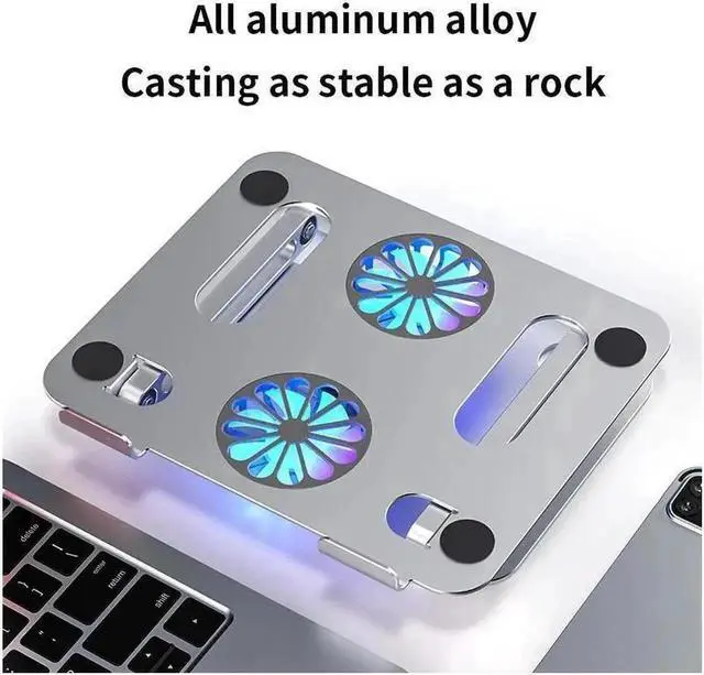 Alt view image 3 of 6 - Aluminum Ergonomic Foldable Laptop Tablet Stand with Dual HighSpeed Cooling Fans, Adjustable Riser Compatible with 1117.3" Notebooks, MacBook Pro/Air & Samsung Tablets
