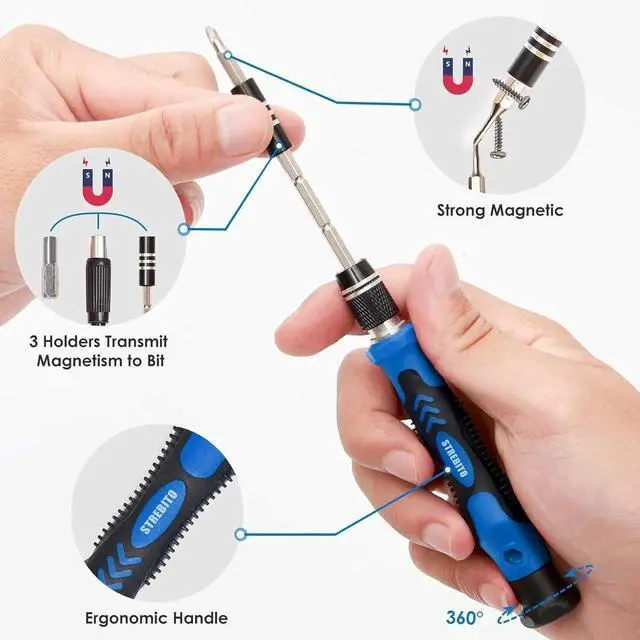 Alt view image 4 of 7 - 142Piece Precision Magnetic Screwdriver Set with 120 Bits, Professional Electronics Repair Tool Kit for iPhone, MacBook, Laptop, PC, Tablet, PS4, Xbox, Nintendo Game Consoles, Blue & Red