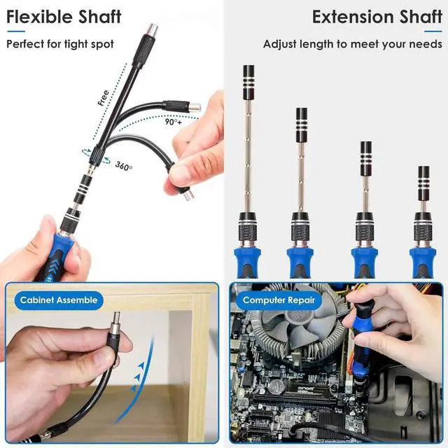 Alt view image 2 of 7 - 142Piece Precision Magnetic Screwdriver Set with 120 Bits, Professional Electronics Repair Tool Kit for iPhone, MacBook, Laptop, PC, Tablet, PS4, Xbox, Nintendo Game Consoles, Blue & Red