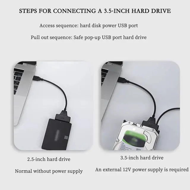 Alt view image 5 of 7 - USB 3.0 to SATA Adapter Cable for 2.5"/3.5" HDD/SSD, JMS578 Chip, OTG Supported, 11.9in SATA to USB External Hard Drive Converter