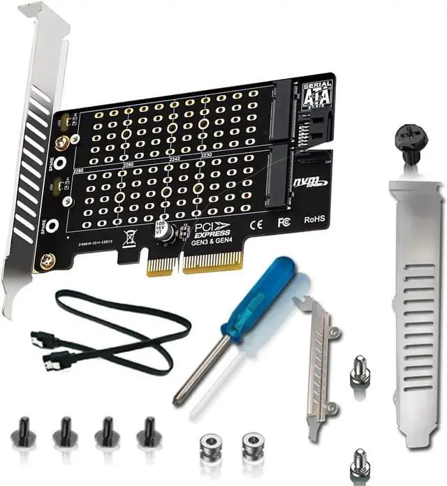 Alt view image 5 of 7 - PH42 Dual M.2 NVMe & NGFF SATA SSD to PCIe Adapter, 32Gbps/6Gbps, MKey/BKey/B+MKey Compatible, PCIe X4/X8/X16 Support with SATA Power Cable