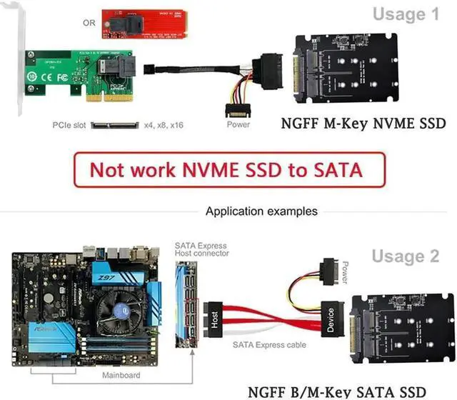 Alt view image 5 of 7 - SFF8639 U.2 NVMe to Combo M.2 MKey SATA PCIe SSD Adapter, Compatible with Intel SSD 750 P3600 P3700, for Motherboard SSD Replacement