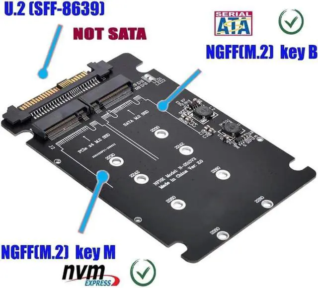 Alt view image 6 of 7 - SFF8639 U.2 NVMe to Combo M.2 MKey SATA PCIe SSD Adapter, Compatible with Intel SSD 750 P3600 P3700, for Motherboard SSD Replacement