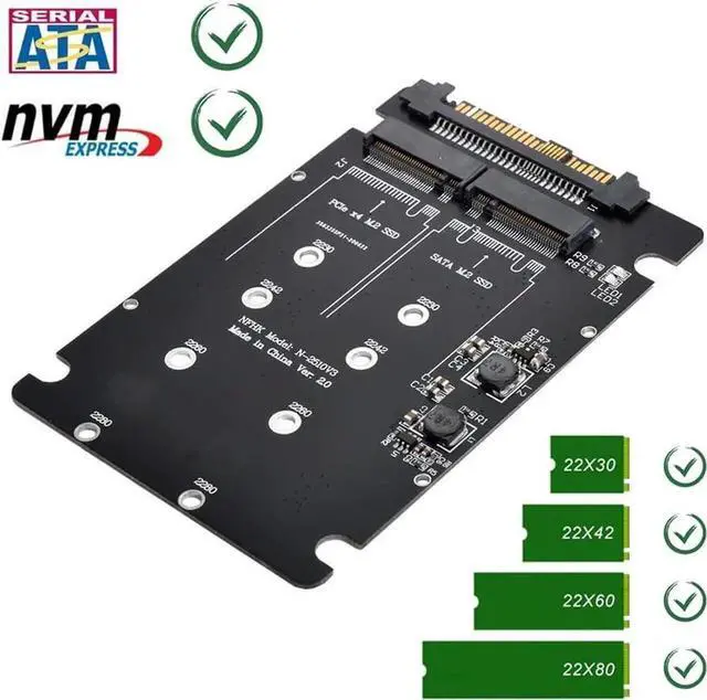 Alt view image 2 of 7 - SFF8639 U.2 NVMe to Combo M.2 MKey SATA PCIe SSD Adapter, Compatible with Intel SSD 750 P3600 P3700, for Motherboard SSD Replacement