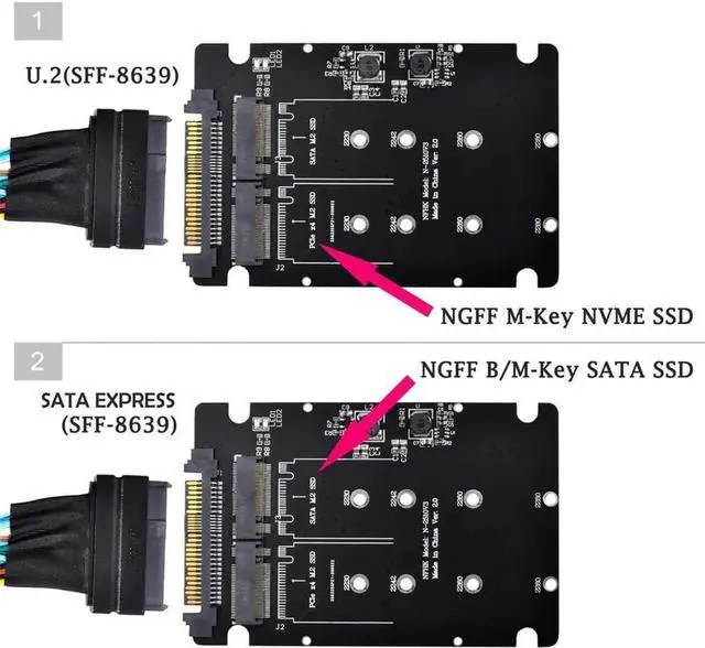 Alt view image 7 of 7 - SFF8639 U.2 NVMe to Combo M.2 MKey SATA PCIe SSD Adapter, Compatible with Intel SSD 750 P3600 P3700, for Motherboard SSD Replacement