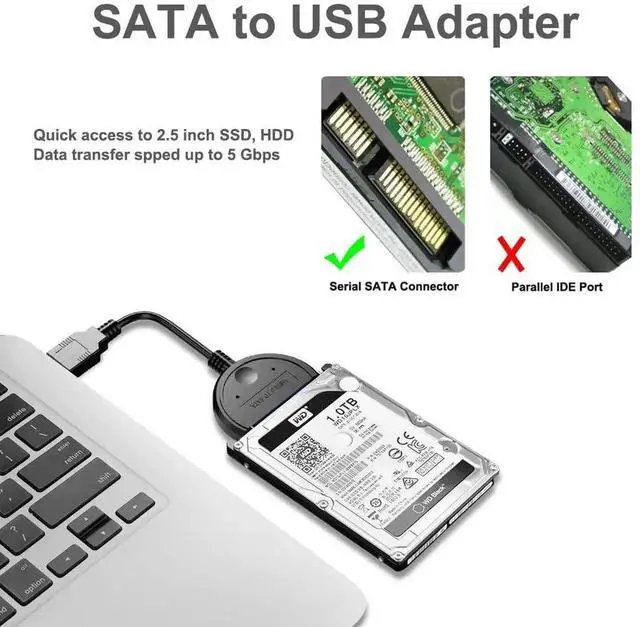 Alt view image 7 of 7 - DTech SATA to USB 3.0 Adapter Cable for 2.5" SSD/HDD, 5Gbps SuperSpeed, Backward Compatible with USB 2.0/1.1 & Older SATA Connectors