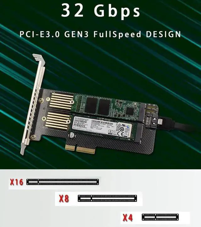Alt view image 5 of 7 - PH39 Dual M.2 NVMe & NGFF SATA SSD to PCIe Adapter, 32Gbps/6Gbps, MKey/BKey/B+MKey Compatible, PCIe X4/X8/X16 Support