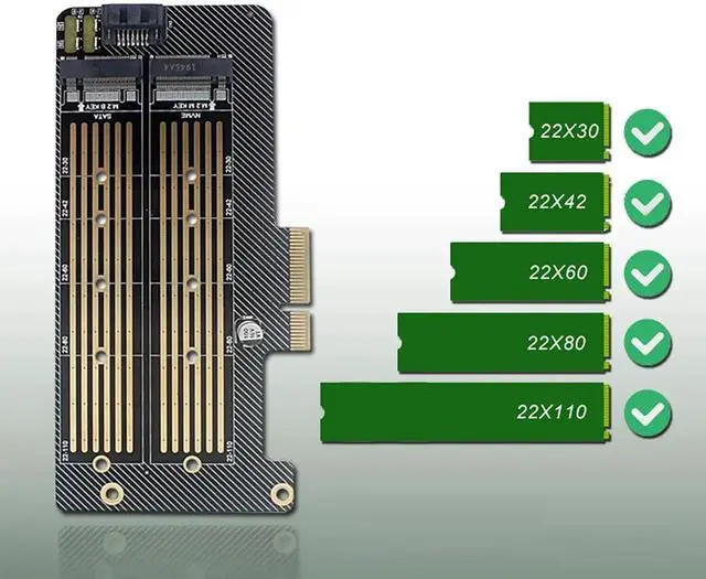 Alt view image 4 of 7 - PH39 Dual M.2 NVMe & NGFF SATA SSD to PCIe Adapter, 32Gbps/6Gbps, MKey/BKey/B+MKey Compatible, PCIe X4/X8/X16 Support