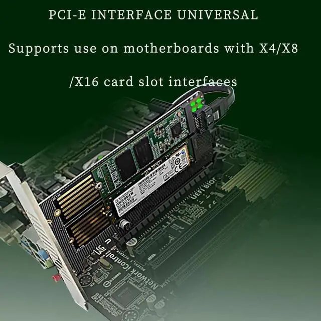 Alt view image 6 of 7 - PH39 Dual M.2 NVMe & NGFF SATA SSD to PCIe Adapter, 32Gbps/6Gbps, MKey/BKey/B+MKey Compatible, PCIe X4/X8/X16 Support