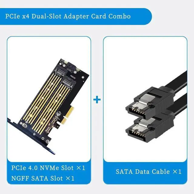 Alt view image 2 of 4 - K6 PCIe 5.0/4.0 to Dual M.2 NVMe & SATA SSD Adapter Card, DualBay HighSpeed Expansion Board with GoldPlated PCB & Metal Bracket