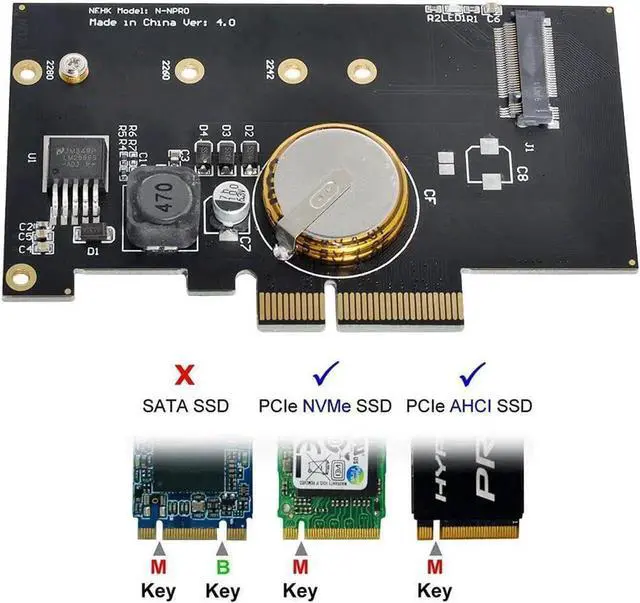 Alt view image 5 of 6 - PCIE 3.0 X4 to M.2 MKey 80mm NVMe SSD Adapter Card, with 4.0F Super Capacitor for PowerFailure Protection
