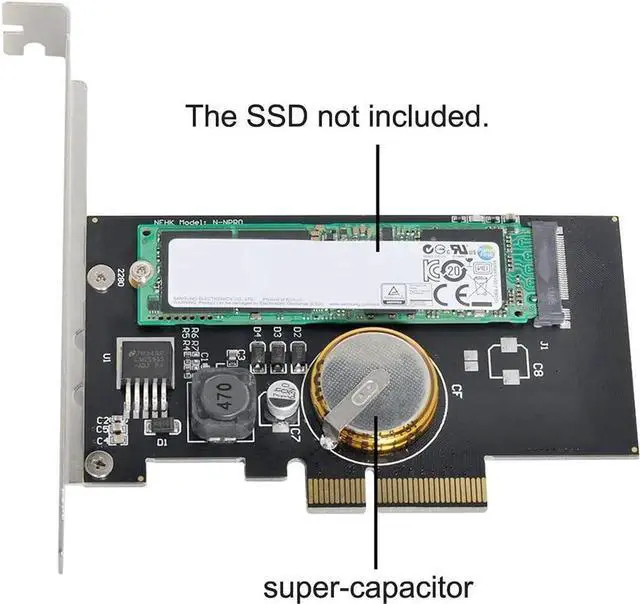 Alt view image 6 of 6 - PCIE 3.0 X4 to M.2 MKey 80mm NVMe SSD Adapter Card, with 4.0F Super Capacitor for PowerFailure Protection