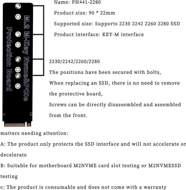 Alt view image 5 of 5 - PH441 PCIe 4.0 M.2 MKey Adapter Test & Protection Board with Gold Finger Guard, Compatible with M.2 NVMe 22302280 SSDs
