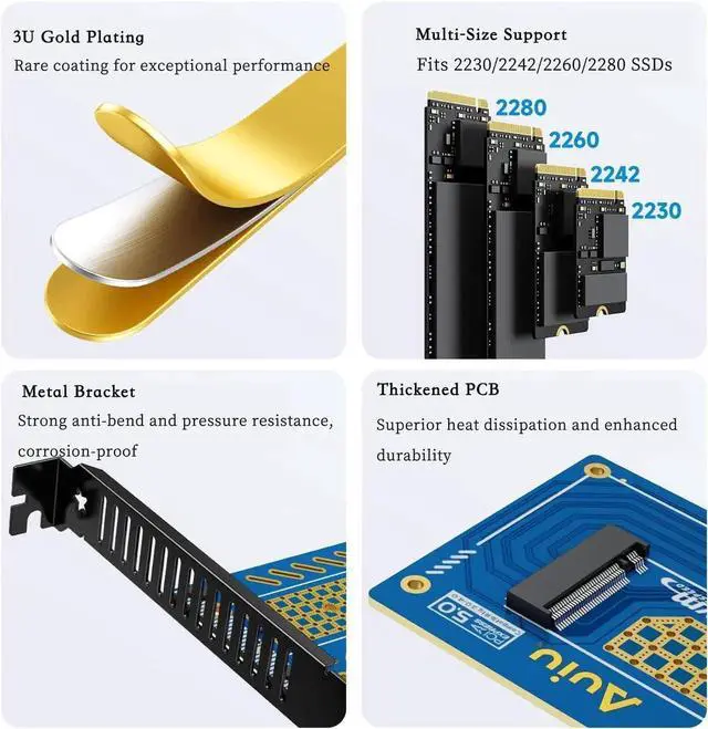 Alt view image 3 of 7 - PCIe 5.0 X4 to M.2 NVMe B+M Key Expansion Card, HighSpeed SSD Adapter for 22302280 Drives, PCIe X4/X8/X16 Compatible