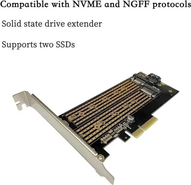Alt view image 3 of 7 - PCIe 3.0 DualSlot M.2 NVMe & NGFF SSD Adapter Card, HighSpeed Desktop Storage Expander, Supports MKey/BKey/B&MKey, 223022110 Size Compatibility