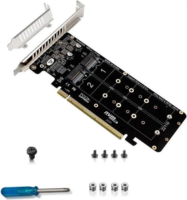 Main image of PH44PRO DualSided 4Port M.2 MKey NVMe to PCIe X16 Splitter Card, 4×32Gbps, 2U Server RAID Array Expansion Adapter, Supports 2242/2260/2280/22110 SSDs