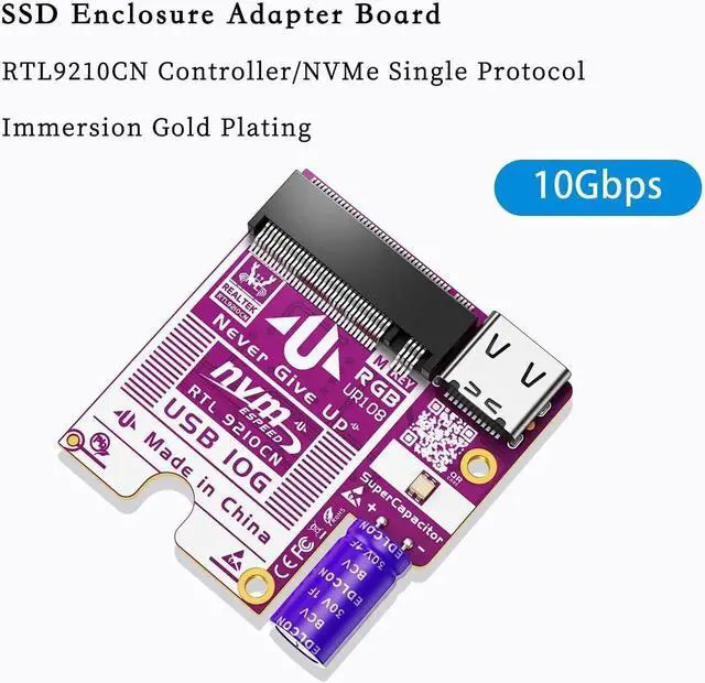 Alt view image 2 of 6 - UR108 M.2 NVMe SSD to USB 3.2 Gen2 Adapter Board, 10Gbps HighSpeed Converter with RTL9210CN Controller, PlugandPlay