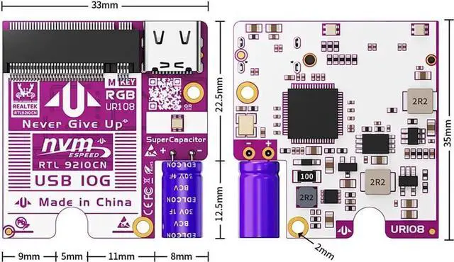 Alt view image 4 of 6 - UR108 M.2 NVMe SSD to USB 3.2 Gen2 Adapter Board, 10Gbps HighSpeed Converter with RTL9210CN Controller, PlugandPlay
