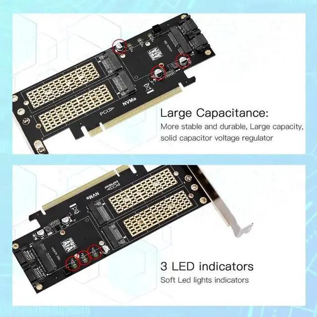 Alt view image 3 of 3 - 3in1 NGFF & mSATA SSD Adapter Card, M.2 NVMe to PCIe / M.2 SATA to SATA III / mSATA to SATA Converter for 2260/2280 SSDs