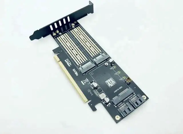 Alt view image 3 of 6 - 3in1 M.2 & mSATA to SATA AddOn Card, PCIe M.2 SATA Adapter for NVMe MKey, AHCI NGFF BKey & mSATA SSDs