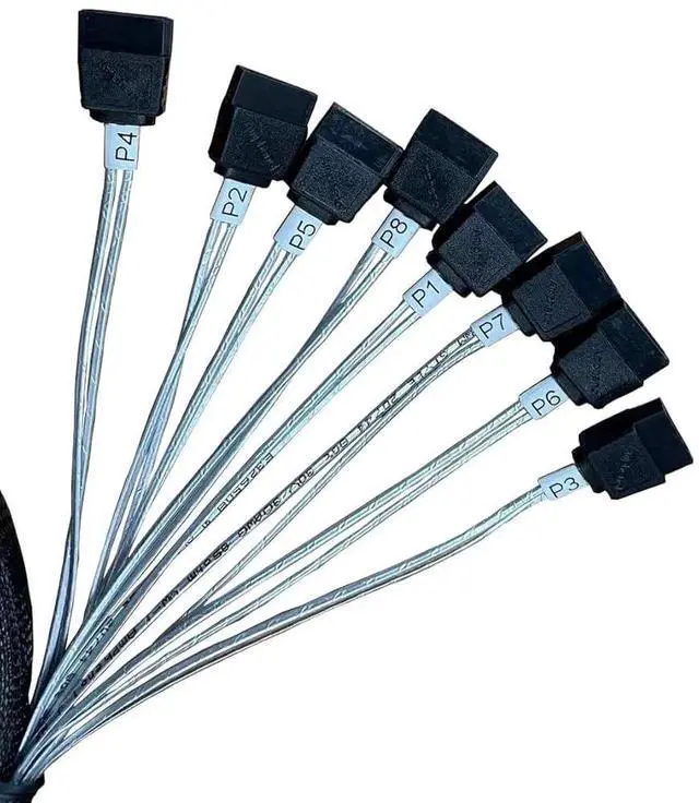 Alt view image 6 of 6 - SlimSAS X8 SFF8654 74P to 8Port SATA 7P Cable, 85CM, SlimSAS Host/RAID to SATA Target Hard Drive Cable