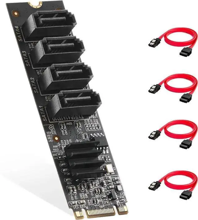 Alt view image 6 of 7 - 4Port M.2 to SATA 3.0 Controller Card, 6Gbps SATA Expansion Adapter with 4 SATA Cables, Compatible with Windows 10/11