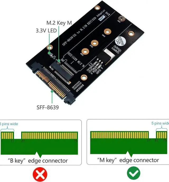 Alt view image 6 of 6 - M.2 NVMe PCIE SSD to PCIE U.2 SFF8639 Adapter Card, MKey M.2 to U.2 Converter with M.2 Heatsink