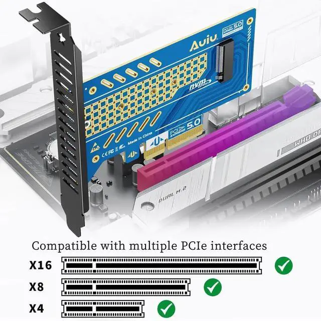 Alt view image 7 of 7 - PCIe 5.0 x4 to M.2 NVMe B+M Key HighSpeed Expansion Card, Supports 2230 2240 2260 2280 SSD, Compatible with PCIe X4/X8/X16 Slots (Set5)