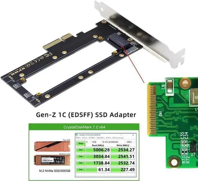 Alt view image 5 of 7 - PCIE 4.0 x4 Host Adapter to NVMe Ruler 1U GENZ EDSFF, E1.S Carrier Adapter for Short SSD (5.9mm / 8.0mm Thickness)