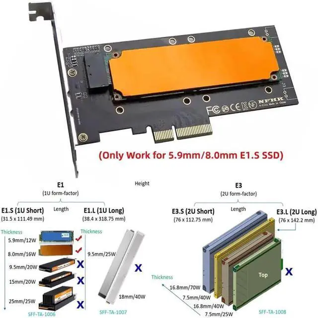 Alt view image 3 of 7 - PCIE 4.0 x4 Host Adapter to NVMe Ruler 1U GENZ EDSFF, E1.S Carrier Adapter for Short SSD (5.9mm / 8.0mm Thickness)