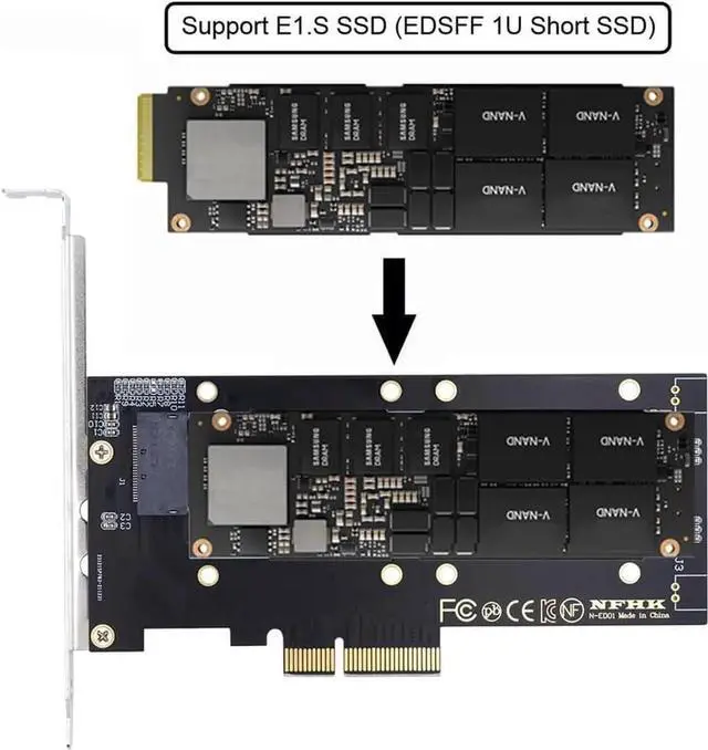 Alt view image 4 of 7 - PCIE 4.0 x4 Host Adapter to NVMe Ruler 1U GENZ EDSFF, E1.S Carrier Adapter for Short SSD (5.9mm / 8.0mm Thickness)