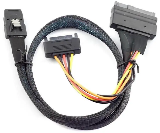 Alt view image 2 of 5 - 0.5M Mini SAS SFF8087 to SFF8639 Female Cable with SATA 15Pin Power, 12Gbps HighSpeed Server Cable for U.2 NVMe SSD, RAID Controller & Storage Expansion