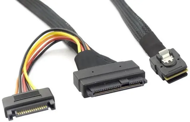 Alt view image 4 of 5 - 0.5M Mini SAS SFF8087 to SFF8639 Female Cable with SATA 15Pin Power, 12Gbps HighSpeed Server Cable for U.2 NVMe SSD, RAID Controller & Storage Expansion
