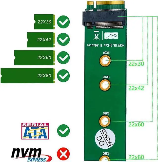Main image of QINDIAN M.2 NGFF KeyB to KeyB Adapter Riser Card, SATABus NGFF SSD & M.2 WiFi Card Converter AddOn Card