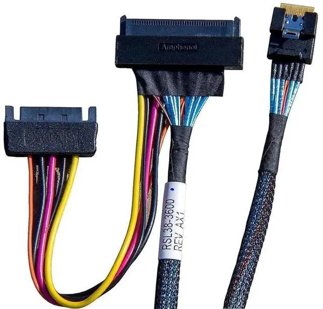 Alt view image 5 of 6 - 75cm PCIe 4.0 SlimSAS x4 to U.3 NVMe Cable, SFF8654 38Pin to SFF8639 68Pin Adapter Cable with SATA Power