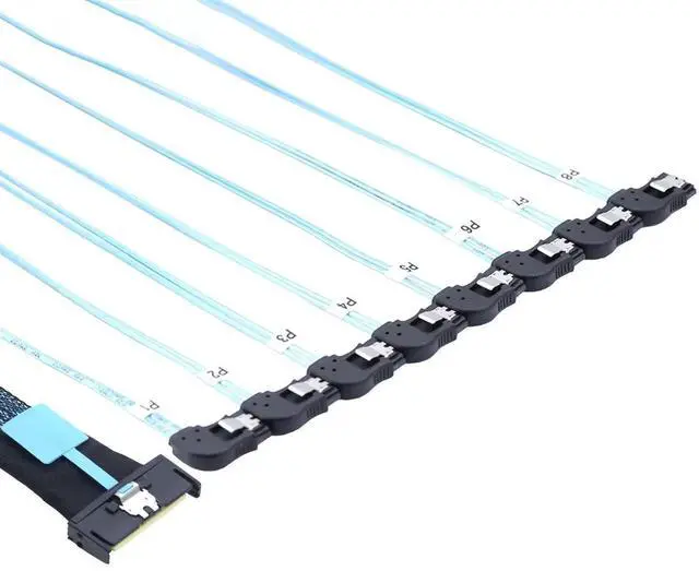 Alt view image 6 of 6 - 1M MCIO PCIe Slimline SFF8654 8i to 8×7Pin LeftAngle SATA Female Hard Drive Converter Cable, 32AWG HighSpeed Server Internal Harness