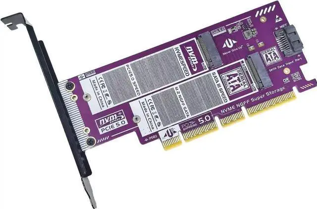 Alt view image 5 of 5 - PCIe 5.0/4.0 to Dual M.2 NVMe & SATA SSD Adapter Card, Dual-Bay Expansion Board with P582 Chip, Gold-Plated PCB & Metal Bracket