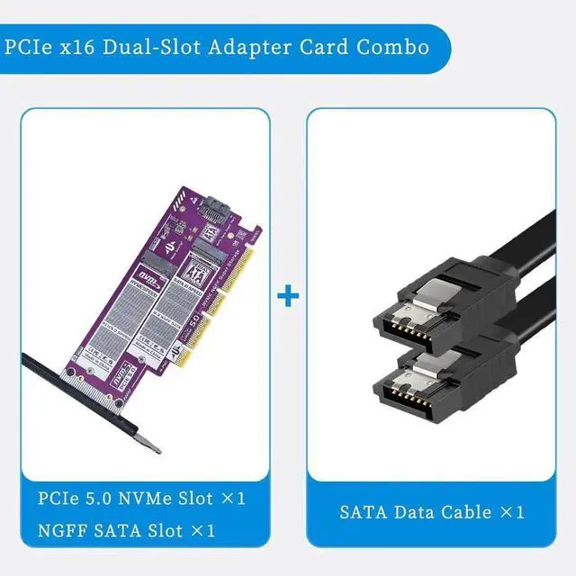 Alt view image 4 of 5 - PCIe 5.0/4.0 to Dual M.2 NVMe & SATA SSD Adapter Card, Dual-Bay Expansion Board with P582 Chip, Gold-Plated PCB & Metal Bracket