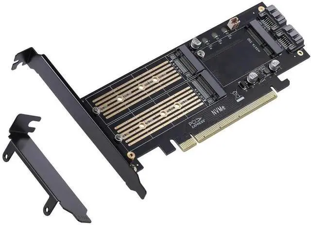 Main image of 3-in-1 M.2 & mSATA SSD Adapter Card, NVMe to PCIe + SATA III + mSATA Converter with 2 Aluminum Heatsinks