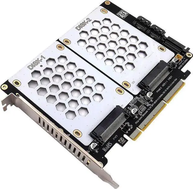 Main image of PH46-2 PCIe 4.0 X8 to Dual SFF8639 U.2 NVMe & SATA 2.5" HDD Expansion Card, PCIe X4X4 Bifurcation Split Supported