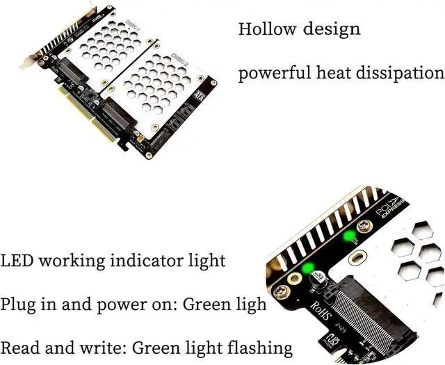 Alt view image 7 of 7 - PH46-2 PCIe 4.0 X8 to Dual SFF8639 U.2 NVMe & SATA 2.5" HDD Expansion Card, PCIe X4X4 Bifurcation Split Supported