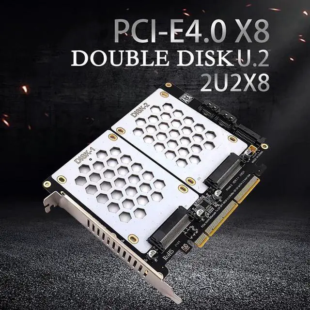 Alt view image 2 of 7 - PH46-2 PCIe 4.0 X8 to Dual SFF8639 U.2 NVMe & SATA 2.5" HDD Expansion Card, PCIe X4X4 Bifurcation Split Supported