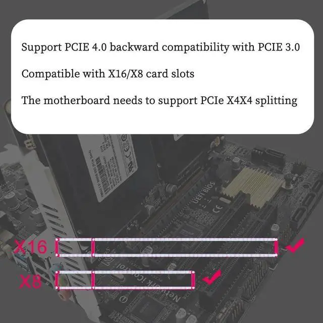 Alt view image 6 of 7 - PH46-2 PCIe 4.0 X8 to Dual SFF8639 U.2 NVMe & SATA 2.5" HDD Expansion Card, PCIe X4X4 Bifurcation Split Supported