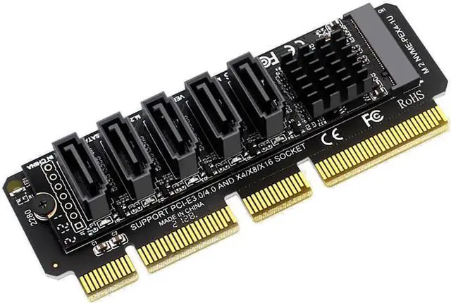 Alt view image 4 of 7 - PH56+1U PCIe 3.0 M.2 M-Key to 5 Ports SATA III Expansion Card, 6Gbps with LED Indicator, JMB585 Chip, for 1U Chassis