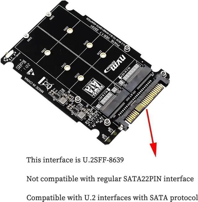 Alt view image 2 of 7 - PH416 M.2 NVMe PCIe 3.0 X4 to U.2 SFF8639 Adapter, 6Gbps SATA, 2.5" SSD, M-Key/B-Key, 2230 2242 2260 2280 (PH416PCBA)